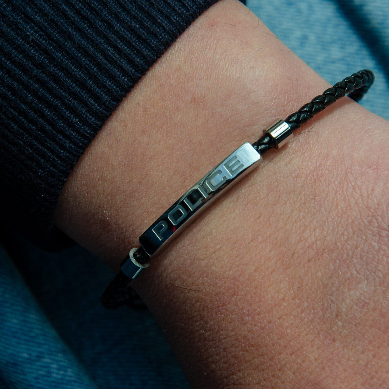 PULSEIRA POLICE 'CONTOUR' PRATEADO E PRETO 'PEAGB0040602'