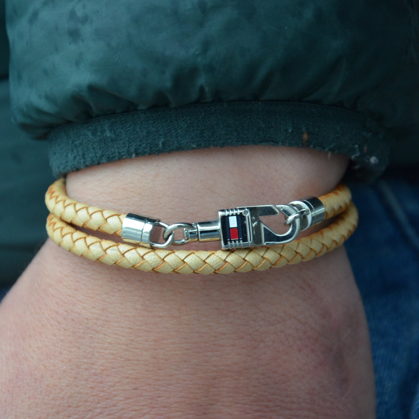 PULSEIRA TOMMY HILFIGER AÇO E PELE BEGE '2701065'
