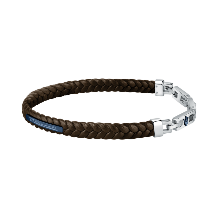 PULSEIRA MASERATI AÇO E PELE CASTANHA 'JM222AVE03'
