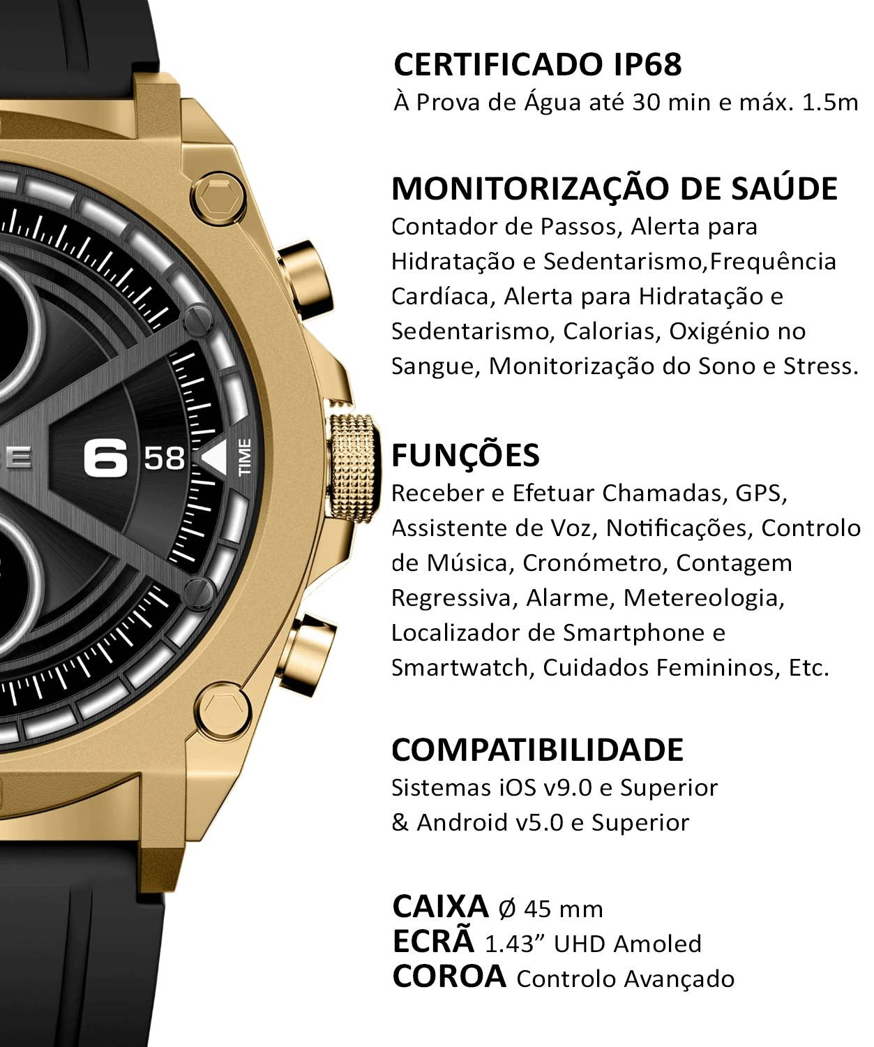 SMARTWATCH POLICE MY.AVATAR DOURADO 'PEIUN0000105'