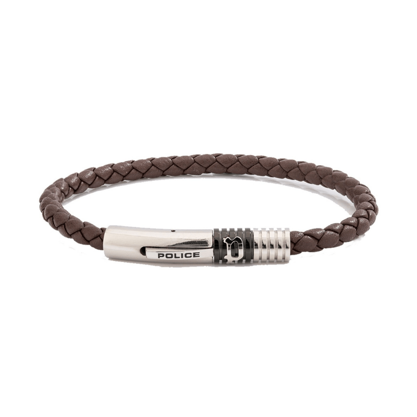PULSEIRA POLICE MODISH AÇO E PELE CASTANHA 'PJ26430BLC02'