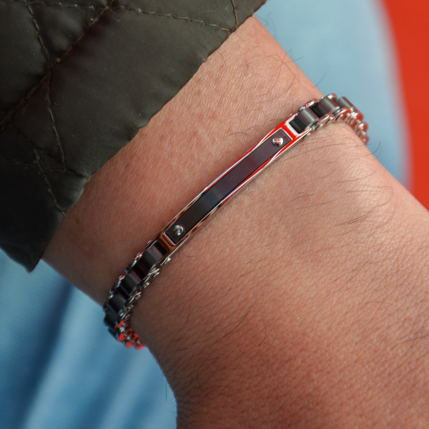 PULSEIRA 2JEWELS 'TYPE' AÇO PRATEADO E PRETO '232638'