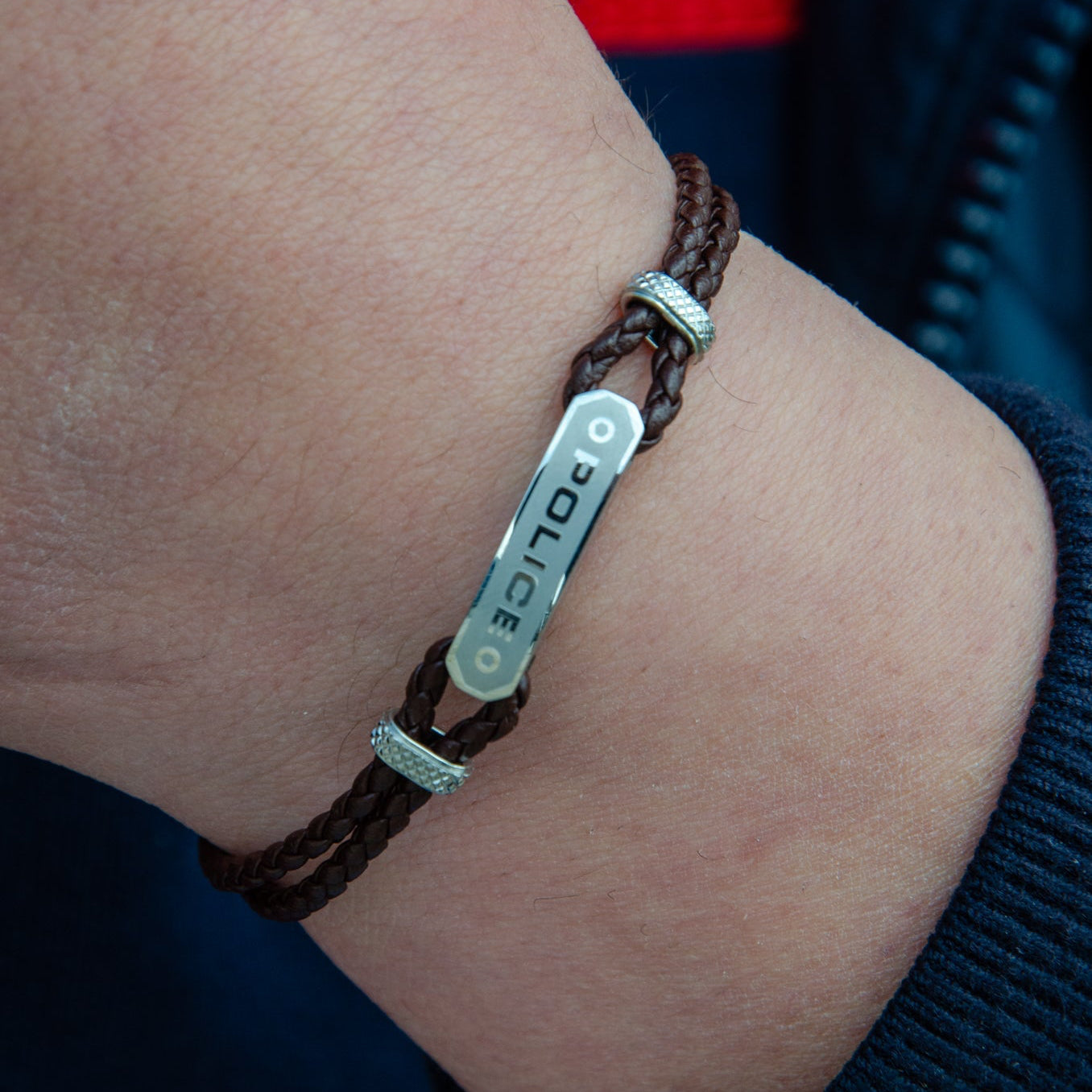 PULSEIRA POLICE 'TWINCORD' PRATEADO E CASTANHO 'PEAGB0040103'