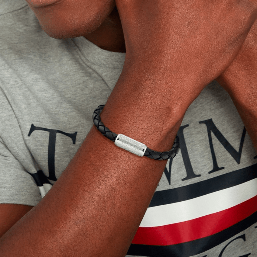 PULSEIRA TOMMY HILFIGER MAGNÉTICA AÇO E PELE PRETA '2790479'