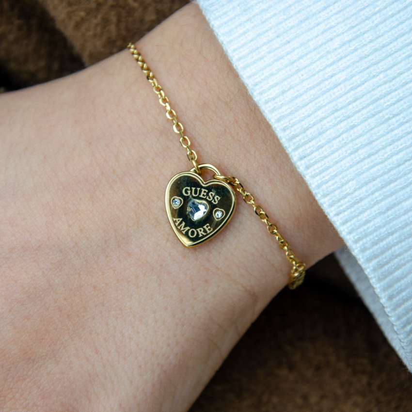 PULSEIRA GUESS 'AMORE HEART' AÇO DOURADO 'JUBB05057JWYGS'