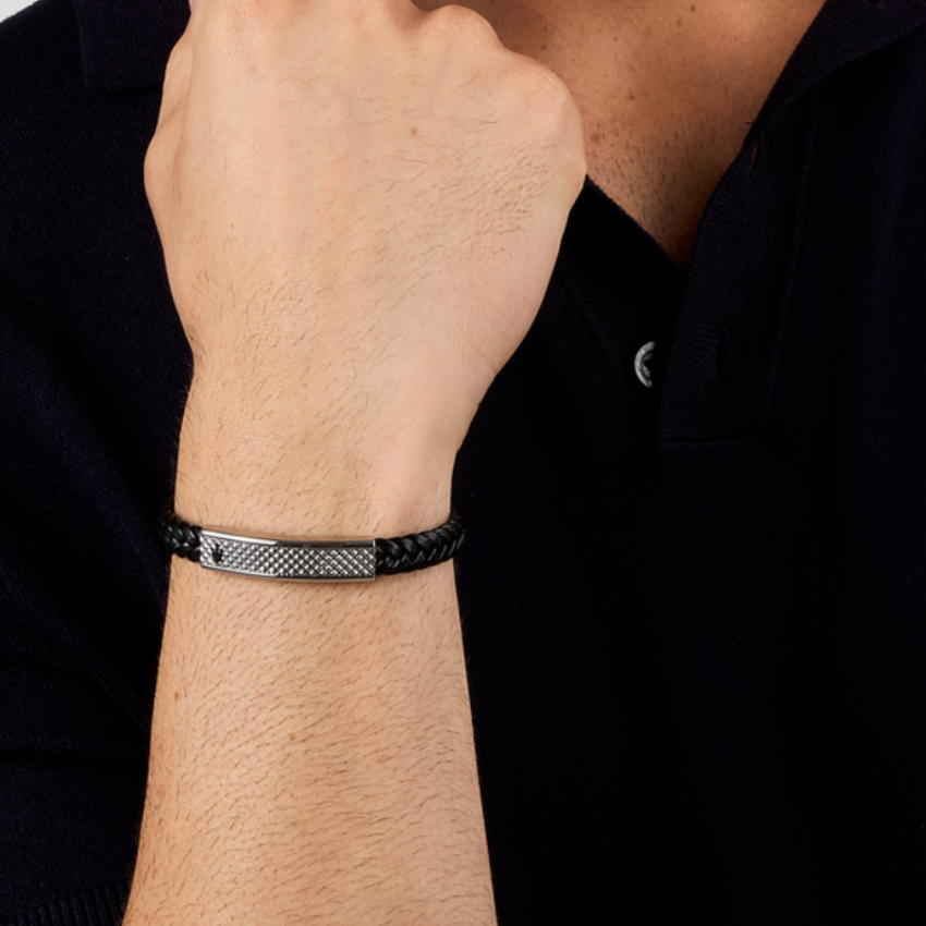 PULSEIRA MASERATI 'LEATHER' AÇO E PELE 'JM525AVE36'