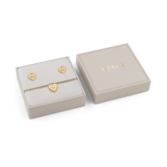 CONJUNTO GUESS (PULSEIRA+BRINCOS) 'AMORE HEART' AÇO DOURADO 'JUBS05079JWYGS'