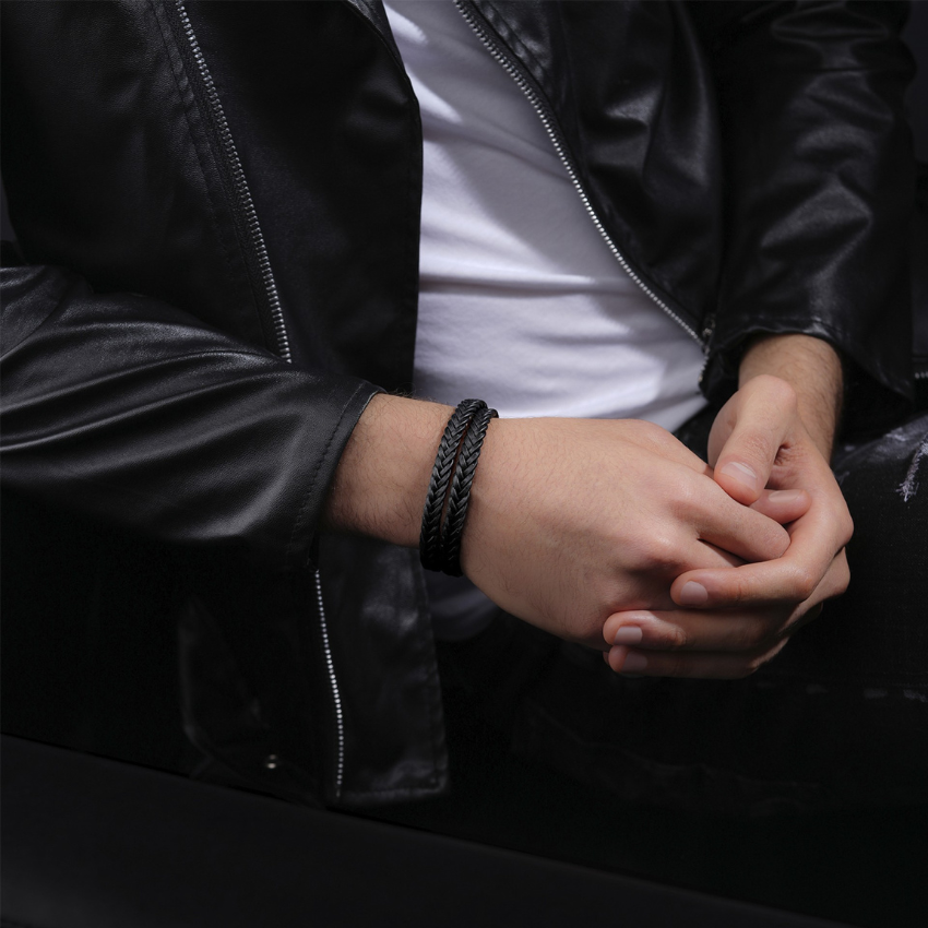 PULSEIRA POLICE 'BRAID' PELE E AÇO PRATEADO 'PEAGB0037404'