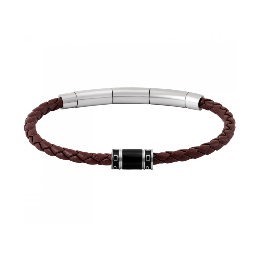 PULSEIRA POLICE 'CARBON' AÇO E PELE CASTANHA 'PEAGB0079403'