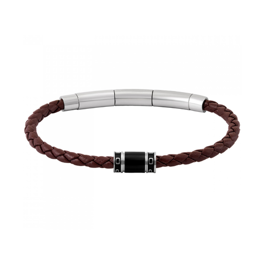 PULSEIRA POLICE 'CARBON' AÇO E PELE CASTANHA 'PEAGB0079403'