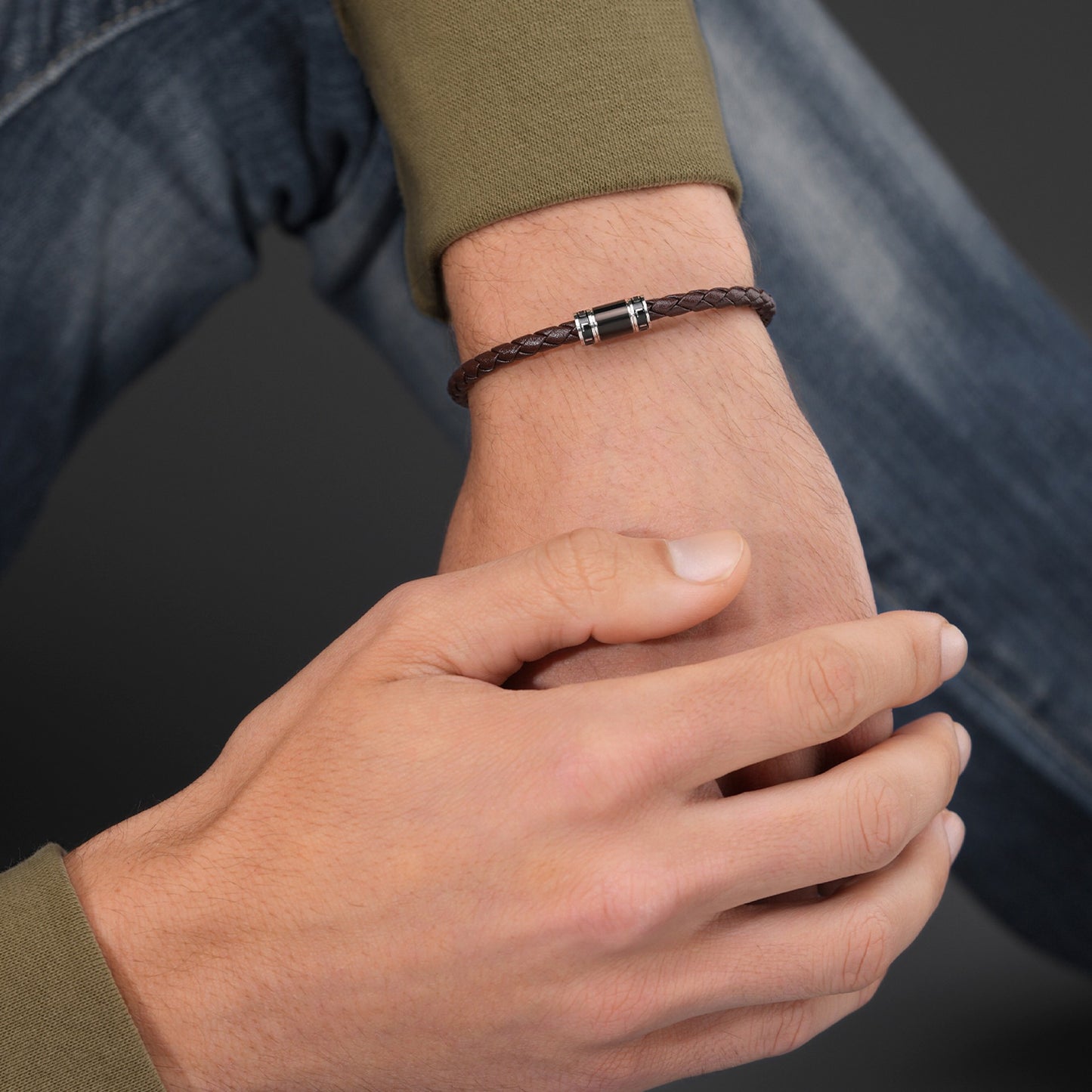 PULSEIRA POLICE 'CARBON' AÇO E PELE CASTANHA 'PEAGB0079403'