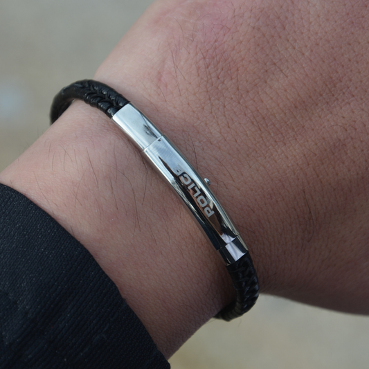 PULSEIRA POLICE INDI II AÇO E PELE 'PEAGB0009503'